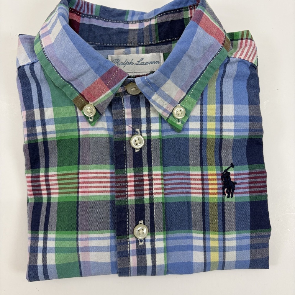 Ralph Lauren Pony Baby Child 9M Plaid Button Up Top Shirt Blue Red Preppy EUC